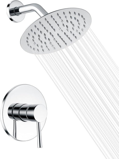 SUMERAIN Bathroom Shower Faucet Set With Valve, Chrome | 8 Inches High Pressure Rain Shower Head, Single Handle, Brass Rough in Valve