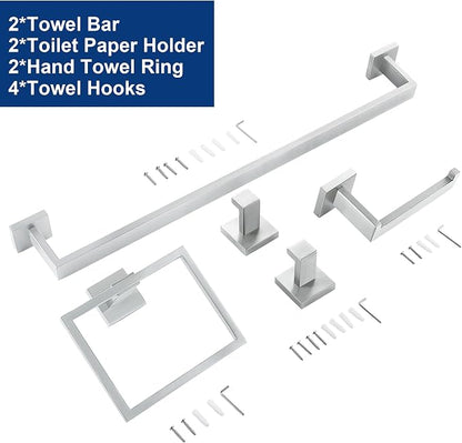 10 Pieces Bathroom Hardware Accessories Set Brushed Nickel,24 Inch Bathroom Towel Rack Set SUS304 Stainless Steel, Square Bath Towel bar Set Heavy Duty, Wall Mounted