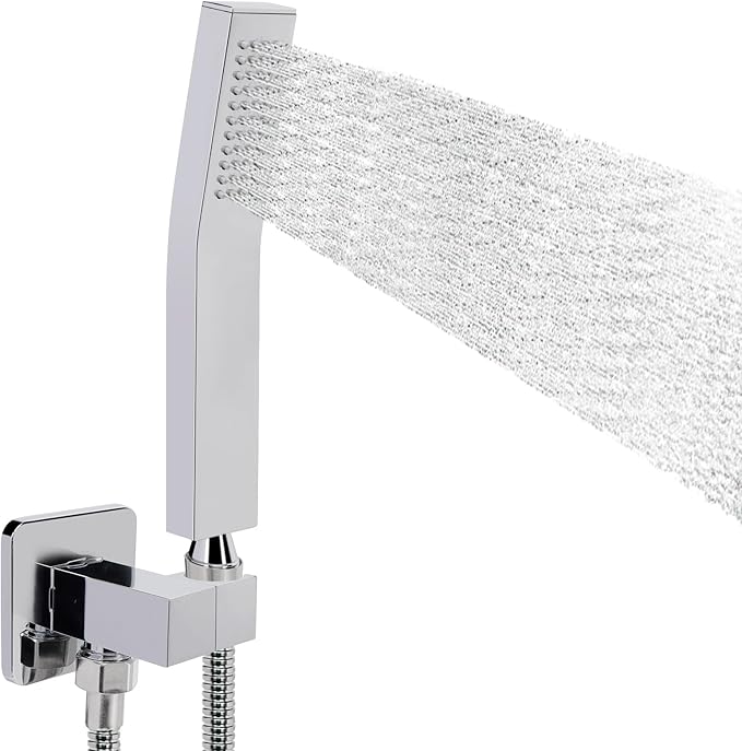 NearMoon Hand Held Shower Head, Luxury High Pressure Shower Kit with Wall Connector and Hose Set, for Bathroom Showering System Contemporary Square Style (Chrome Finish)