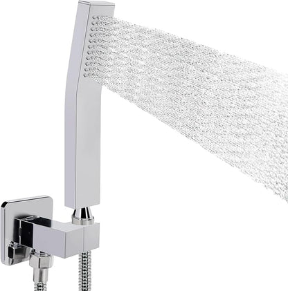 NearMoon Hand Held Shower Head, Luxury High Pressure Shower Kit with Wall Connector and Hose Set, for Bathroom Showering System Contemporary Square Style (Chrome Finish)