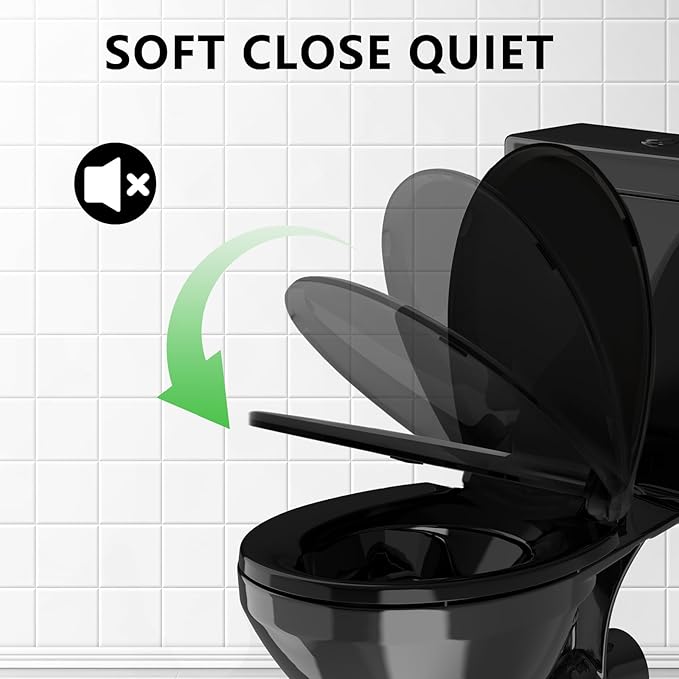 Toilet Seat Black, Toilet Seat Round 16.5 inch Soft Close Quiet, No Slam, Premium PP Material Easy Clean, B2B Available, Black