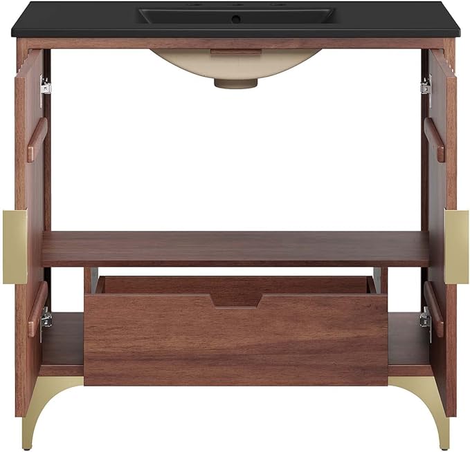 Modway Daylight Bathroom Vanity Cabinet with Ceramic Sink Basin, 36 Inch, Black Walnut