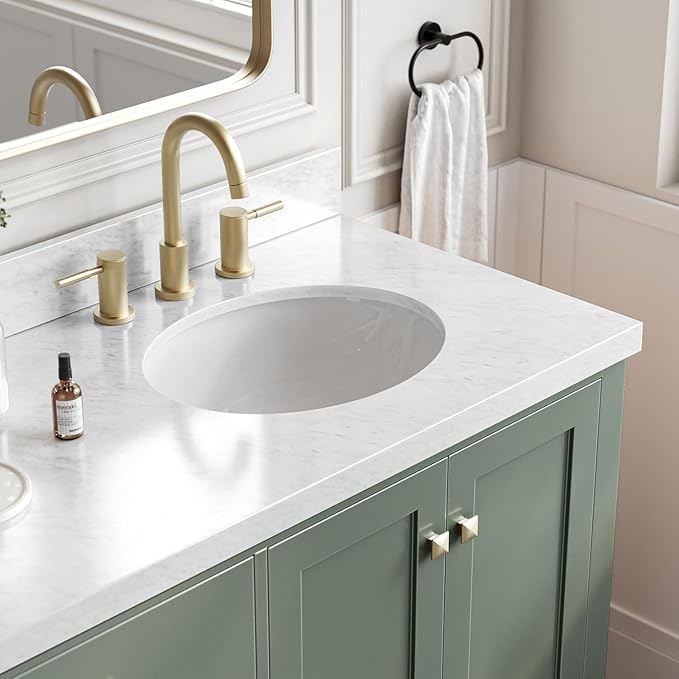 ARIEL Cambridge 72-inch Bathroom Vanity with Sink,Solid Wood, 1.5-inch Italian Carrara Marble Countertop, Double Oval Porcelain Sink, 4 Soft Closing Doors, 6 Dovetail Drawers, Vintage Green
