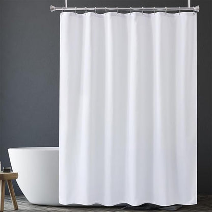 Extra Long White Shower Curtain Liner Washable, 72 x 84 Inches, Fabric Shower Liner with 2 Bottom Stones, Waterproof 2-in-1 Shower Curtain and Liner, 12 Grommet Holes, Hotel Quality, White