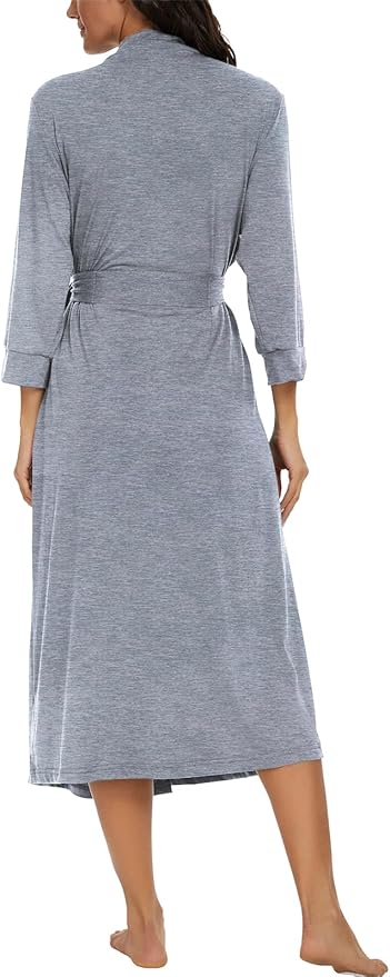 VINTATRE Women Kimono Robes Long Knit Bathrobe Lightweight Soft Knit Sleepwear V-neck Casual Ladies Loungewear