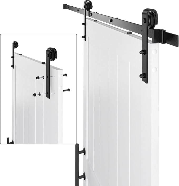 54in x 84in MDF Sliding Barn Door with 9ft Barn Door Hardware Kit & Handle | White Solid Barn Door Slab Covered with Water-Proof PVC Surface, Pre-Drilled Holes Easy Assembly, H-Frame