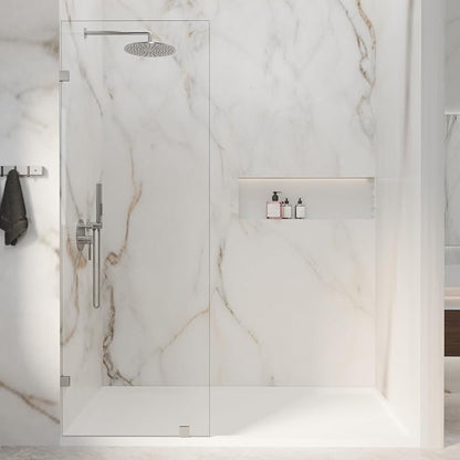 30" W x 72" H Fixed Single Shower Glass Panel, Chrome Finish | 3/8" 10mm Frameless for Walk in Shower with Clear Tempered Glass Explosion-Proof Film for Bathroom, Silver