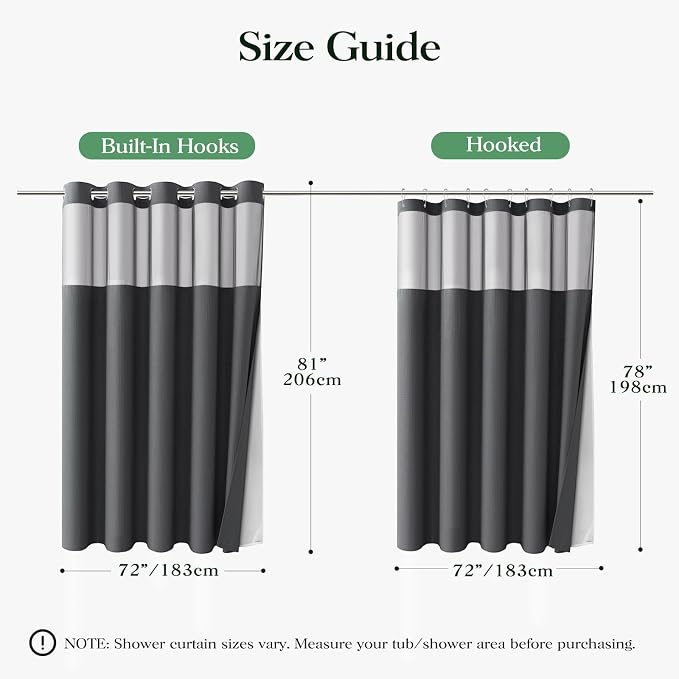 Charcoal Grey Hook Free Waffle Shower Curtain & Snap Liner,72x81 | Less Time to install, 3 in 1 Fabric Shower Curtain and Liner Set with Magnets, Long, Shower Curtains for Bathroom