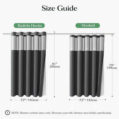 Charcoal Grey Hook Free Waffle Shower Curtain & Snap Liner,72x81 | Less Time to install, 3 in 1 Fabric Shower Curtain and Liner Set with Magnets, Long, Shower Curtains for Bathroom