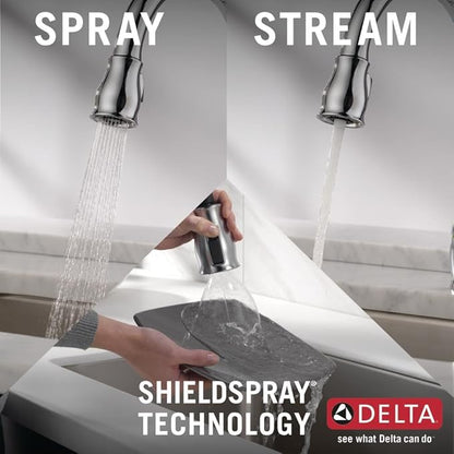 Delta Leland Chrome Kitchen Faucet with Pull Down Sprayer, Traditional Single Hole Kitchen Sink Faucet, Single Handle, Chrome 9178-DST