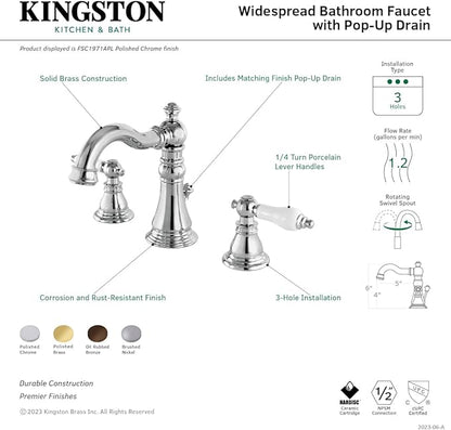 Fauceture FSC1972APL American Patriot Widespread Bathroom Faucet with Pop-Up Drain, Polished Brass