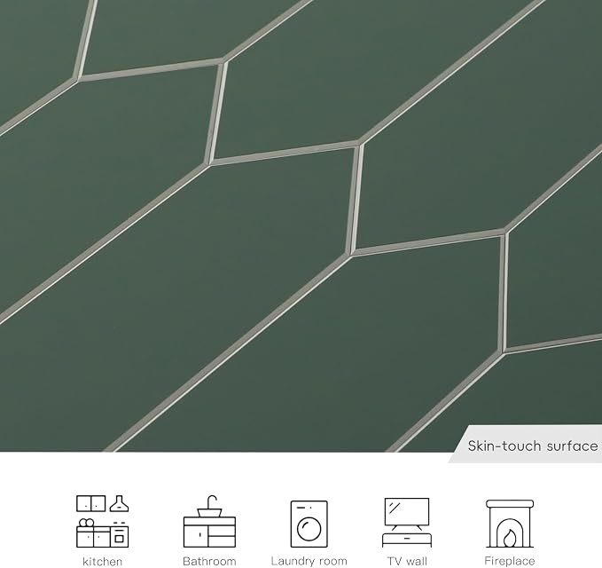 Peel and Stick Olive Long Hexagon Tile| Elongated Hexagon Self Adhesive Mosaic Wall Tiles| Stick On Kitchen Backsplash Wall Tiles|6-Sheet