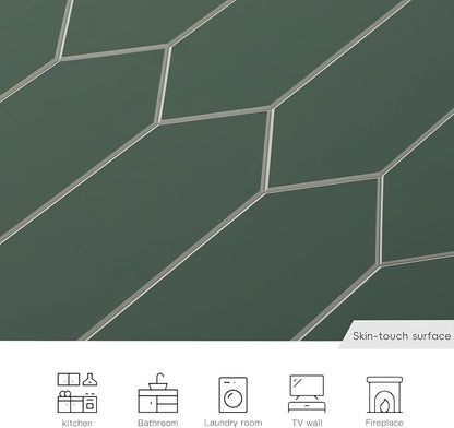 Peel and Stick Olive Long Hexagon Tile| Elongated Hexagon Self Adhesive Mosaic Wall Tiles| Stick On Kitchen Backsplash Wall Tiles|6-Sheet