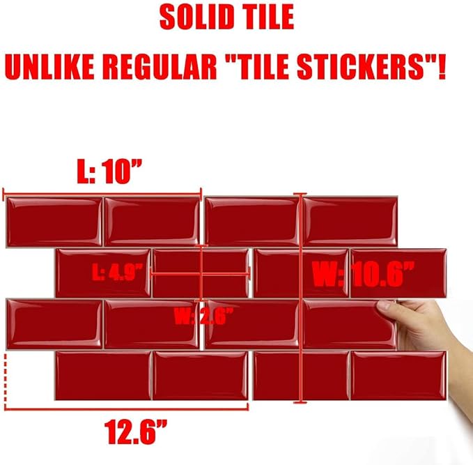 STICKGOO Peel and Stick Subway Tile, Stick on Tiles Backsplash for Kitchen & Bathroom in Red (Pack of 10, Thicker Design)