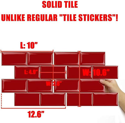 STICKGOO Peel and Stick Subway Tile, Stick on Tiles Backsplash for Kitchen & Bathroom in Red (Pack of 10, Thicker Design)