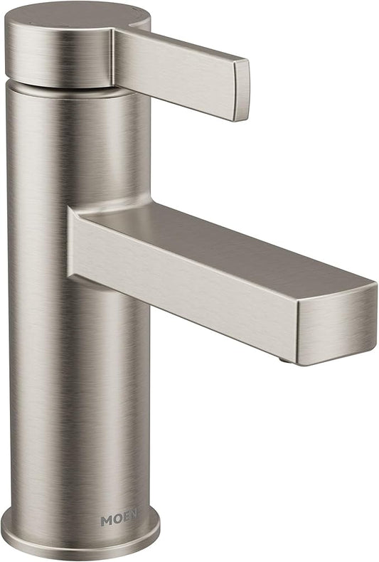 Moen Beric Spot Resist Nickel Modern One-Handle Single Hole Bathroom Faucet with Drain Assembly and Optional Deckplate for Your Bath Sink, 84774SRN