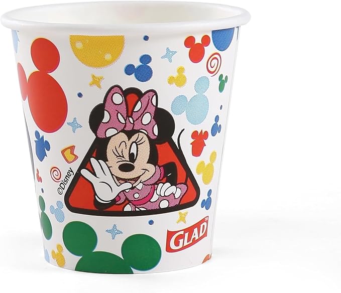 Glad for Kids Disney Mickey & Friends Disposable Mini Paper Cups - Colorful Heavy Duty, Soak Proof, Bathroom Mouse Rinse Cups for Kids, 3 Ounce, 20 Count - 12 Pack