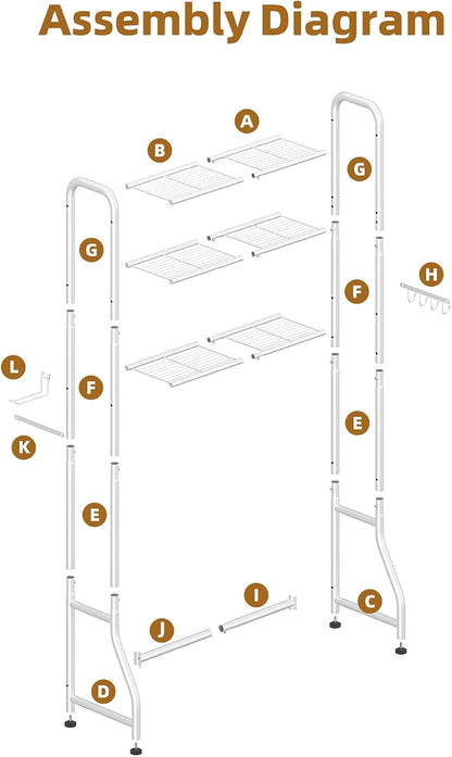 Simple Trending Over The Toilet Storage Rack, Metal 3 Tier Bathroom Organizer Shelf with Paper Holder and 3 Hooks, Freestanding Shelf Space Saver Above Toilet, White