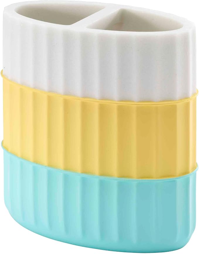 IZOD - Toothbrush Holder, Resin Countertop Bathroom Accessories, Dorm Room Essentials, Striped Bathroom Decor (Clubhouse Collection, Aqua)
