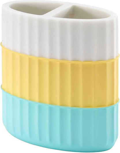 IZOD - Toothbrush Holder, Resin Countertop Bathroom Accessories, Dorm Room Essentials, Striped Bathroom Decor (Clubhouse Collection, Aqua)