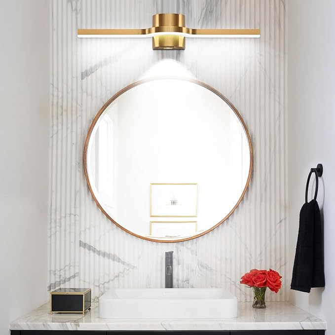 SOLFART Brushed Bronze LED Bathroom Light Fixtures 24 Inch Dimmable Bathroom Vanity Lights Modern Wall Light for Bath Vanity Lighting Fixtures D