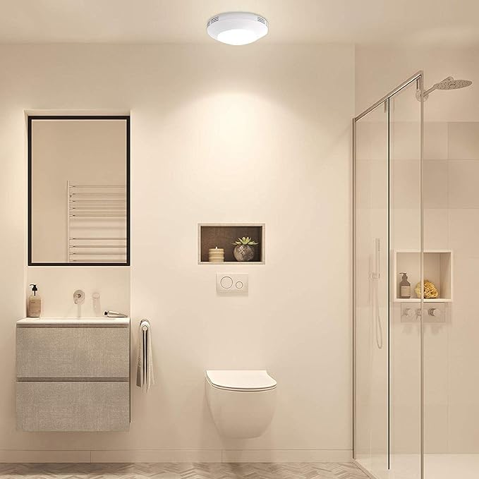 Homewerks 7117-01-WH Bathroom Integrated LED Light Ceiling Mount Exhaust Ventilation 1.1 Sones 80 CFM, Bath Fan White