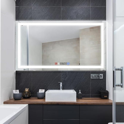 48x30 Inch Rectangular LED Bathroom Mirror with Lights Front and Backlit, 3 Color Modes, Touch Dimmer, Anti-Fog - Wall Mounted Vanity Mirror for Bathroom, Bedroom - Fab Glass and Mirror