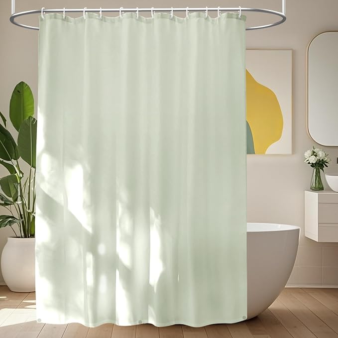 Seenus Waterproof Fabric Long Shower Curtain Liner with 3 Extra-Large Magnets, 72 x 78 inch Extra Long Green Cloth Shower Liner Machine Washable, Hotel Quality Lightweight Shower Curtain for Bathroom