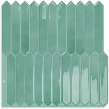 10 Sheets Long Hexagon Tile Peel and Stick Backsplash | Self-Adhesive Wall Tiles Stick on Back Splash for Kitchen, Bathroom, Fireplace,RV(Cyan,12"×12")