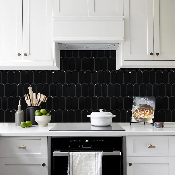 Vamos Tile Peel and Stick Backsplash,Thicker Design, Black,10 Sheets | Self Adhesive Vinyl Wall Tiles with Dark Gray Grout, Stick on Backsplash for Kitchen, Bathroom, RV