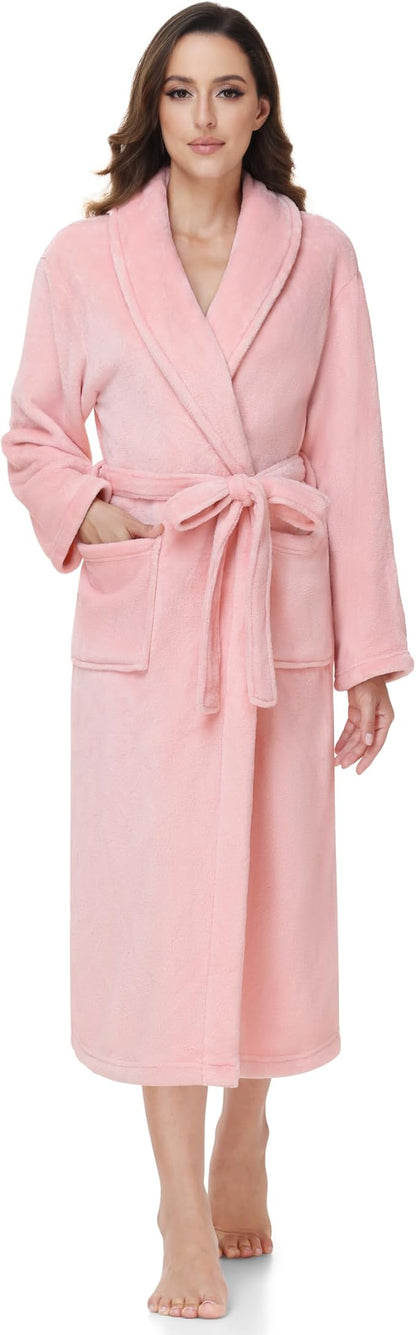 Fluffy Soft Robes for Women, Warm Fleece Womens Robe, Cozy Bathrobe | Plush Bathrobe for Women, Long Fuzzy Lightweight Bath Robe with Pockets for Shower Spa Hotel House Pool