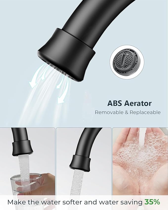 FORIOUS Matte Black Bathroom Faucet 3 Holes Vanity, 2 Handle 360° Swivel 8 In Widespread Black Bathroom Sink Faucet 3 Hole, with 360 Degree Rotating Spout, Pop-up Drain, Supply Lines, 2 Pack