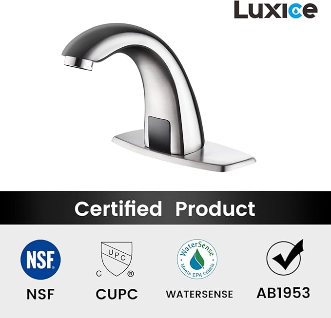 Luxice Touchless Bathroom Sink Faucet - Automatic Motion Sensor Faucet - Battery Opertated for Commercial,Brushed Nickel