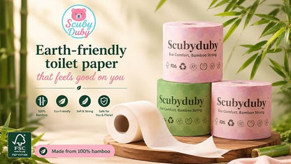 Premium & Soft Bamboo Toilet Paper | PFAS Free | 12 Mega Rolls, 3 ply & 350 Sheets | Non Toxic, Septic Safe, BPA Free | Tree Free Toilet Tissue | Plastic Free Packaging