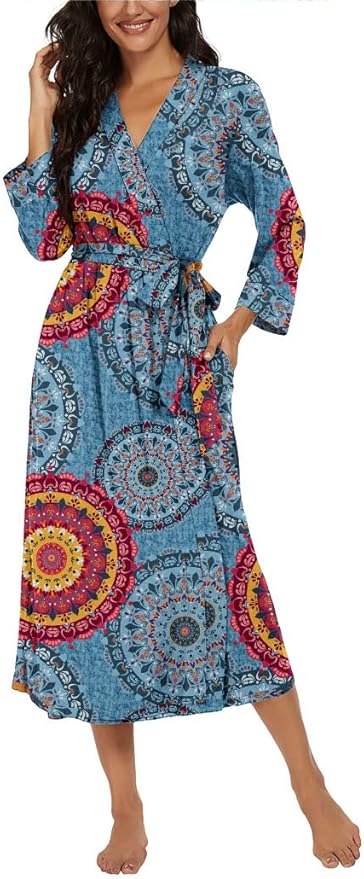 VINTATRE Women Kimono Robes Long Knit Bathrobe Lightweight Soft Knit Sleepwear V-neck Casual Ladies Loungewear