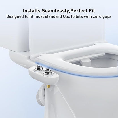 Bidet Attachment for Toilet, Non-Electric Dual Nozzle Bidet Sprayer with Adjustable Water Pressure, Cold Water Toilet Seat Attachment for Feminine and Personal Hygiene