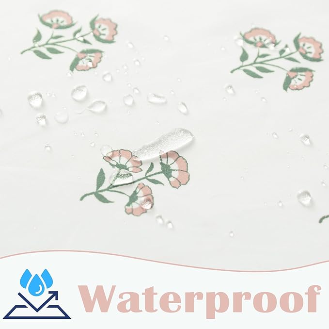 Pink Cute Floral Shower Curtain,Vintage Cottage Core Shabby Chic Fabric Pretty Boho Flower Pattern Girly Shower Curtains for Girls Bathroom,72x72,Light Pink and Green White