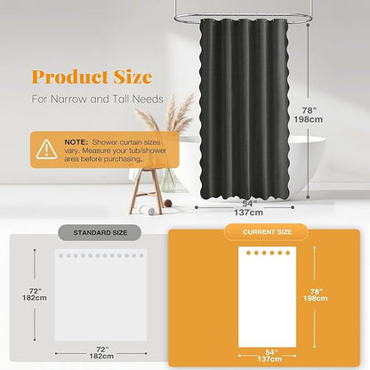 BTTN Stall Shower Curtain, 54'' Small Boho Scalloped Linen Textured Thick Fabric Shower Curtain Set with 10 Hooks, Neutral Modern Waterproof Cloth Shower Curtains for Bathroom, 54x78, Charcoal Grey