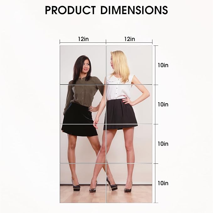 VASUHOME Glass Full Length Wall Mirror Tiles - [12x10 Inch - 8PCS] HD Gym Mirrors for Home Gym, Full Body Long Mirror for Bedroom, Living Room, Door, Closet