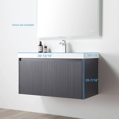 Blossom 36 Inch Bathroom Vanity with Sink, All Wood Wall Mounted Floating Bathroom Vanity Cabinet with Acrylic Sink, Bathroom Sink Cabinet with Soft-Close Drawer, Modern Style Vanities, Night Blue