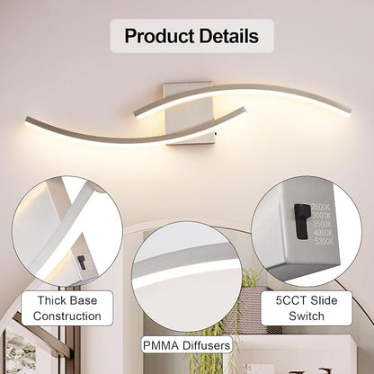 31.5 inch Modern Bathroom Vanity Light Brushed Nickel Lights Fixtures Dimmable 5CCT Led Bathroom Light Fixture Over Mirror Modern Wall lamp for Cabinet Hallway