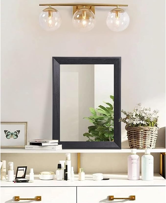 AAZZKANG Wall Mirror Black Wood Framed Rectangle Hanging Mirrors | Decorative for Bedroom Bathroom Living Room Farmhouse Entryway Small