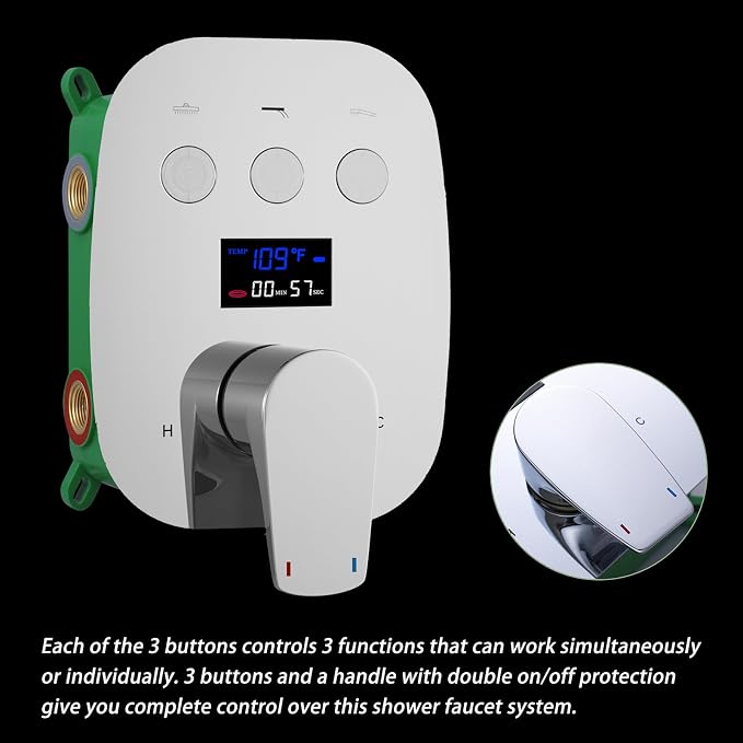 Chrome Shower System Set with 2 Rain Shower Head(12+8 inch), Handheld Shower, with Digital Temperature Display Function