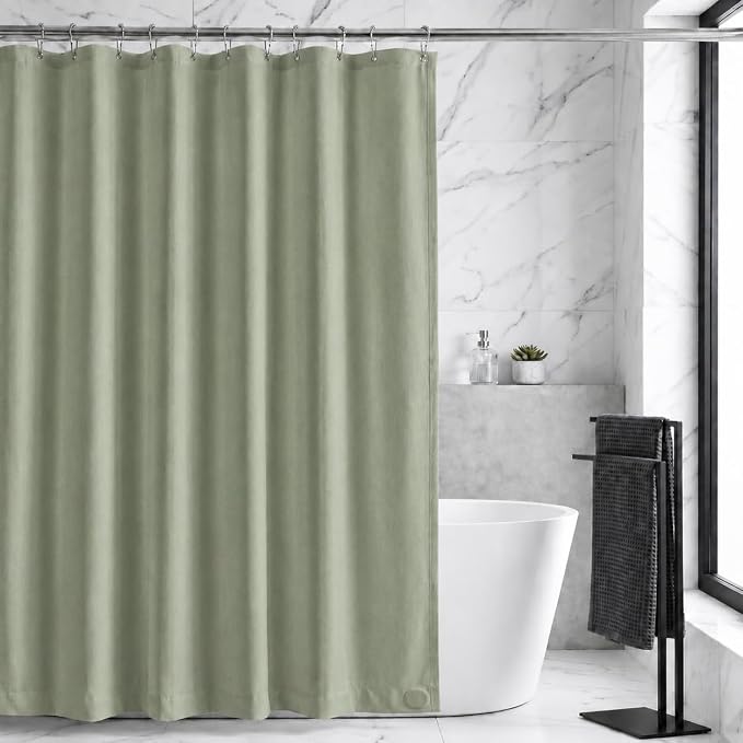 Waterproof Fabric Shower Curtain Liner, TPU Coated, PEVA-Free & Odorless, Hotel Quality, 3 Magnets, Rust-Proof Metal Grommets, Machine Washable, Sage Green, 72x72 Inch