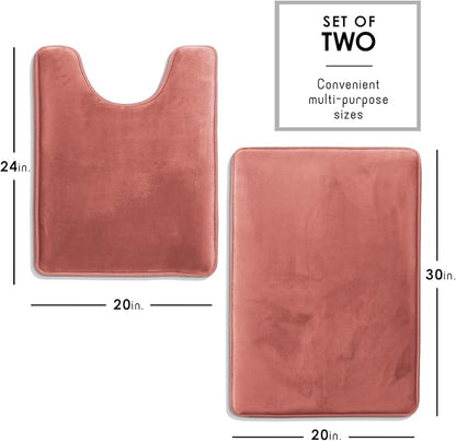 Clara Clark 2 Piece Bathroom Rugs, Velvet Memory Foam Bath Mat Set, Non-Slip Bath Rugs, Machine Wash, Dries Quickly, Ultra Soft Plush Bath Mats for Bathroom, 20 x 32 + Contour, Misty Rose