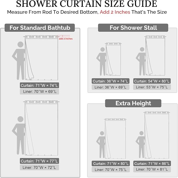 River Dream Farmhouse No Hooks Shower Curtain with Snap-in Liner,Grey,71x86 | Snap on Fabric Liner,Heavy Duty,Quick Dry,With Bottom Magnets,Washable,with Tassels, Rustic Boho Farmhouse,Extra Long Size