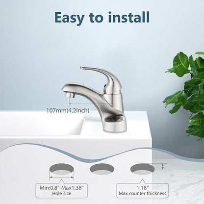 Aolemi Bathroom Faucets Arc 4 Inch Centerset Bathroom Sink Faucet Single Handle Vanity Faucet with Supply Lines,with Pop Up Drain Assembly,Brushed Nickel