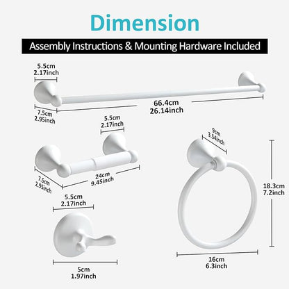 BGL Bathroom Accessories Set, White Paint Expandable Towel Bar 4-Piece Bathroom Accessory Set Wall Mounted Towel Ring Robe Hook Toilet Paper Holder Towel Holder
