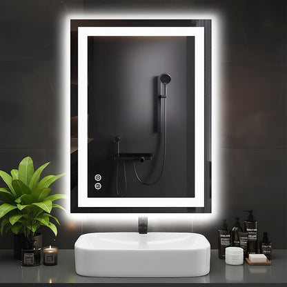 DUMOS 24.1"x32.1" LED Bathroom Mirror, Bathroom Vanity Mirror | Smart Anti-Fog, Front Light and Backlit, 3 Color Temperatures, Dimmable, Memory Function