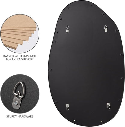 20.5"x33.5" Black Asymmetrical Mirror for Bathroom Irregular Wall Mirror | Farmhouse Accent Vanity Mirror Hanging Horizontal/Vertical Black Metal Wall Mirror Decorative for Bathroom Bedroom Entryway